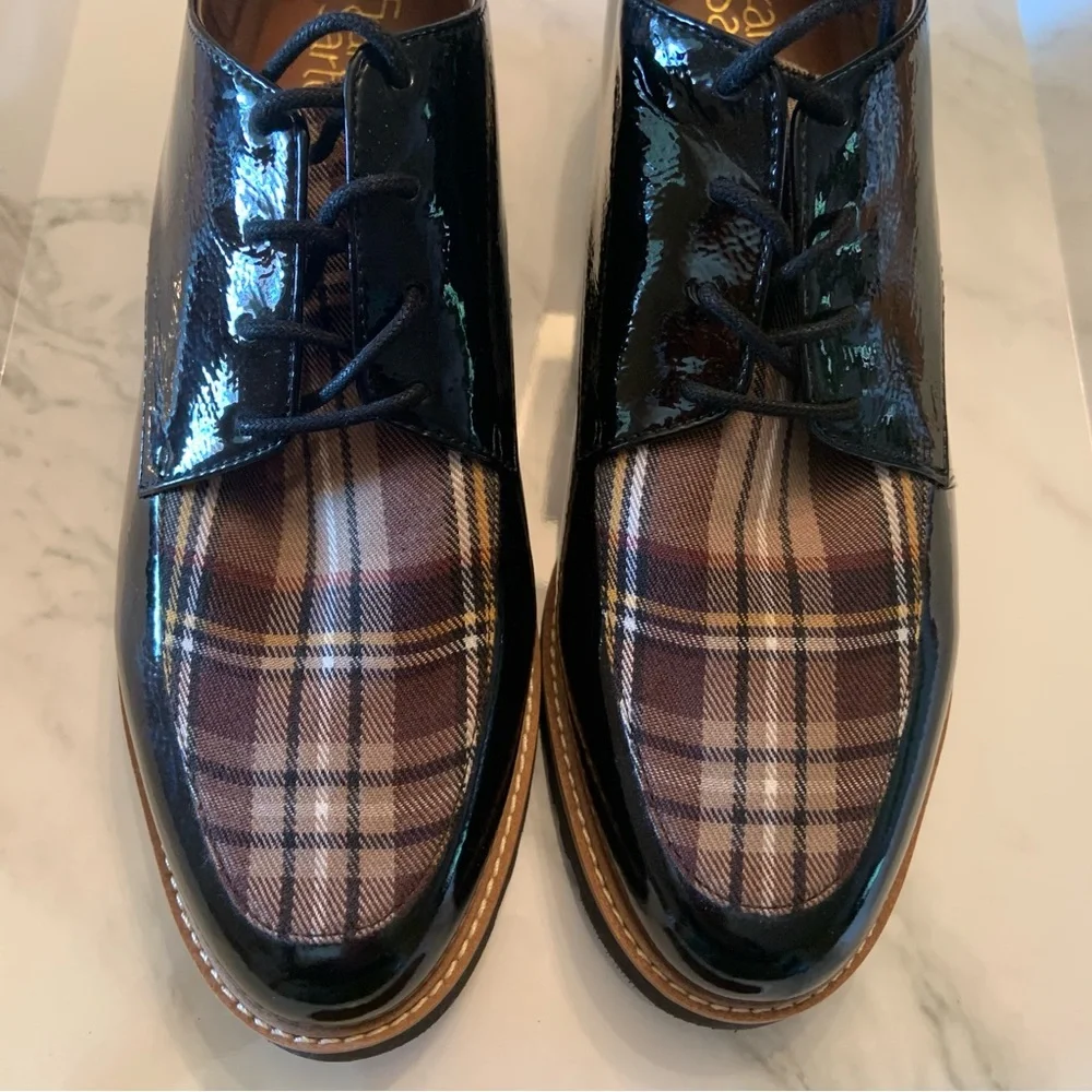 Franco Sarto Black Patent & Plaid Lug Sole Oxfords